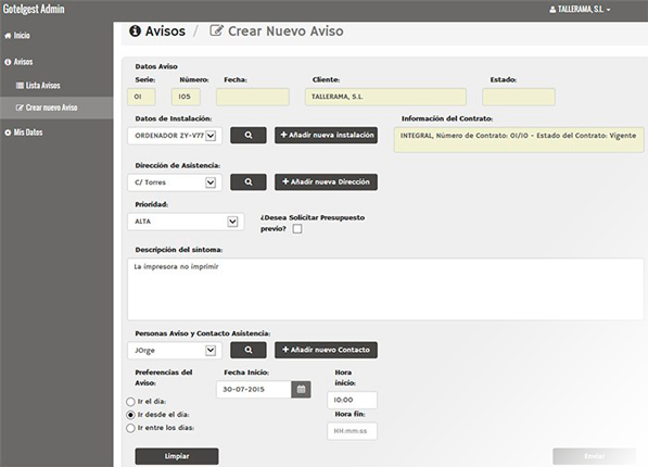 Tramitación de avisos a través de WEB SAT