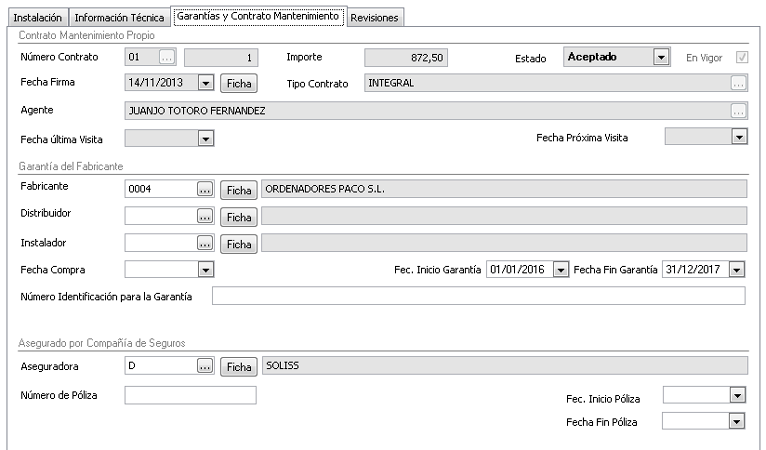 Garantías, contrato de mantenimiento y seguro asociado