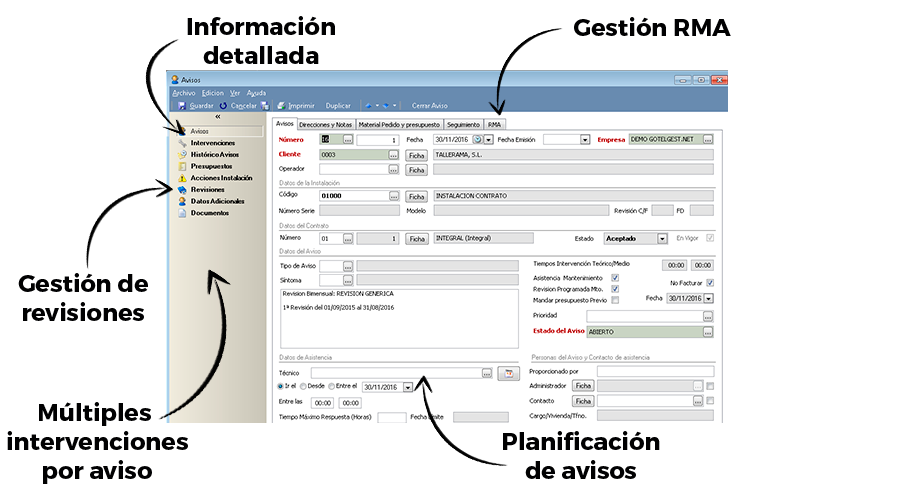 Avisos de asistencia SAT GotelGest.Net